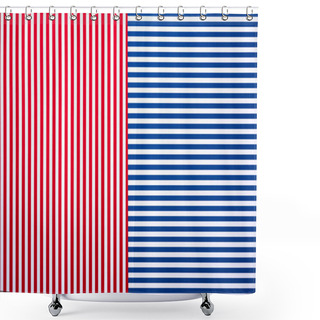 Personality  Top View Of Blue And Red Surface With White Stripes For Background Shower Curtains