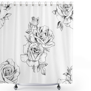 Personality  Seamless Pattern Of A Black And White Rose On A White Background. Shower Curtains