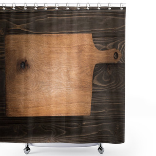 Personality  Top View Of Wooden Cutting Board On Brown Table  Shower Curtains