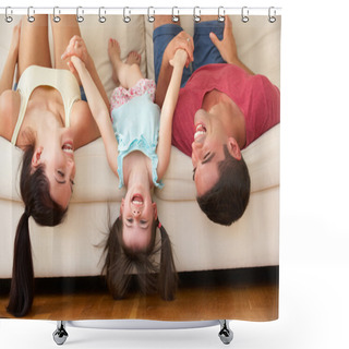 Personality  Family Lying Upside Down On Sofa With Daughter Shower Curtains