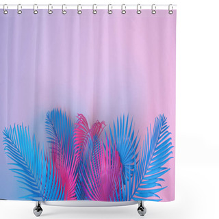 Personality  New Retro Wave. Tropical Leaves 3d Render, Pink Blue Neon Lights, Vibrant Botanical Background, Jungle Nature, Ultraviolet Light. Shower Curtains