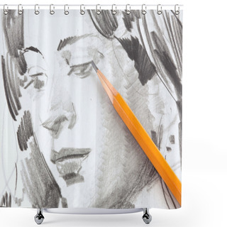 Personality  Drawing Of Girl By Graphite Pencil Shower Curtains