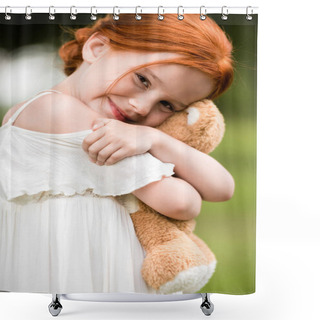 Personality  Redhead Girl With Teddy Bear Shower Curtains