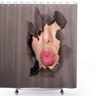 Personality  Pink Lips Of Woman In Paper Hole Shower Curtains