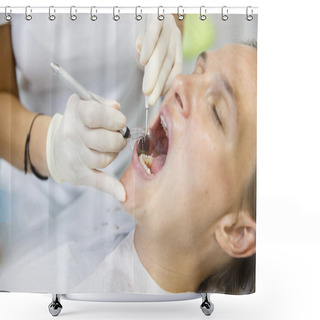 Personality  Patient At Dental Hygienists Office Shower Curtains