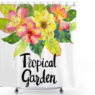 Personality  Illustration With Realistic Watercolor Flowers. Tropical Garden. Shower Curtains