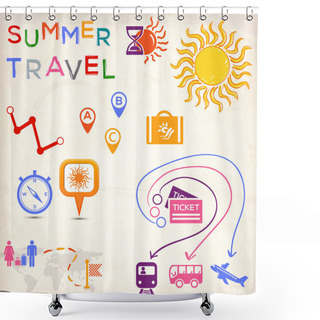 Personality  Set Of Travel Icons Shower Curtains