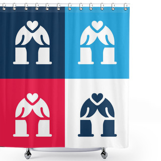 Personality  Arch Blue And Red Four Color Minimal Icon Set Shower Curtains