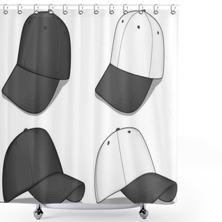 Personality  A Set Of Black And White Baseball Caps Shower Curtains