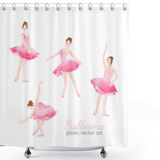 Personality  Beautiful Ballerina Wearing Pink Tulle Tutu Design Vector Set Shower Curtains