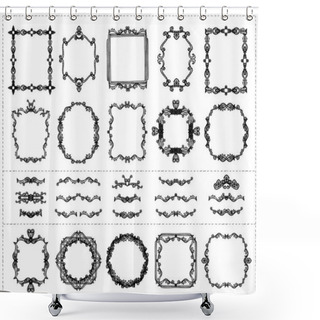 Personality  Retro Graphic Line Monogram Frames And Dividers Set, Hand Drawn Illustration Shower Curtains