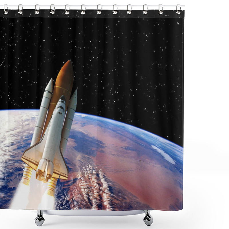 Personality  Rocket Above Earth. Stars And Outer Space. The Elements Of This  Shower Curtains