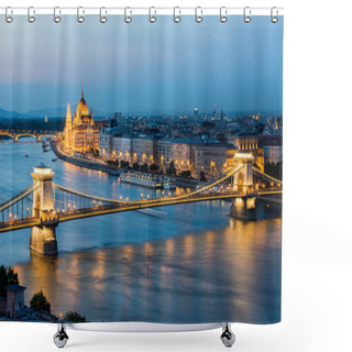 Personality  Panoramic Night View Of Budapest From Gellert Hill. Budapest, Hungary. Shower Curtains