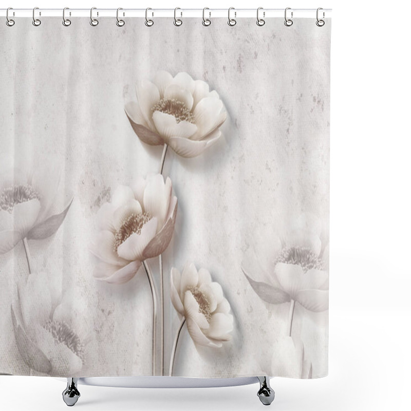 Personality  3d Mural Wallpaper With Simple Flowers In White Background .modern Flowers In Simple Wall Shower Curtains