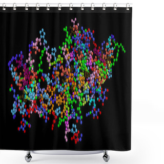 Personality  Human Chorionic Gonadotropin, HCG, Placental Hormone. PDB:1HRP . Glycoprotein Hormone Is Used In Pregnancy Test. Illustration. 3D Rendering Shower Curtains
