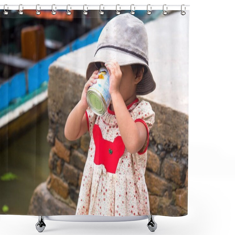 Personality  Small Girl Drinking Sweetened, Condensed Milk Shower Curtains