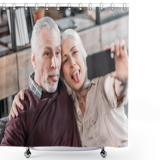 Personality  Senior Couple Taking Selfie Shower Curtains