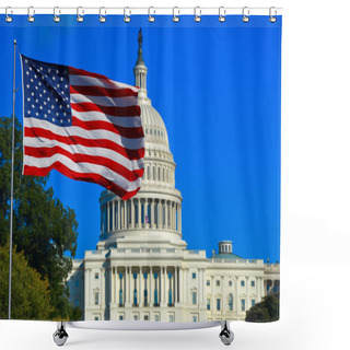 Personality  USA Flag And Capitol Building Shower Curtains