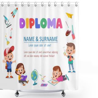 Personality  Vector Illustration Of Preschool Kids Diploma Shower Curtains
