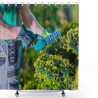 Personality  Professional Garden Plants Electric Portable Trimmer. Gardener At Work. Industrial Theme. Shower Curtains