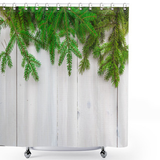 Personality  Christmas Background Greens Spruce Twigs White Wooden Shower Curtains