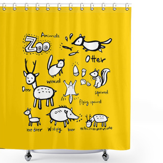Personality  Animal Sketch / Hand Drawn Zoo Illustration - Vector Shower Curtains