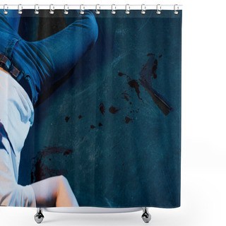 Personality  Partial View Of Dead Man On Floor At Crime Scene Shower Curtains