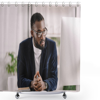 Personality  Focused African American Businessman Working With Computer In Office Shower Curtains
