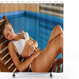 Personality  Body Care. Woman Relaxing At The Pool. Spa Shower Curtains