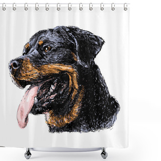 Personality  Image Of Rottweiler Hand Drawn Vector Shower Curtains