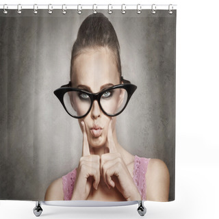 Personality  Young Woman In Large  Glasses Shower Curtains