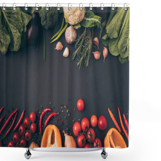 Personality  Top View Of Colored Ripe Vegetables On Gray Tabletop  Shower Curtains