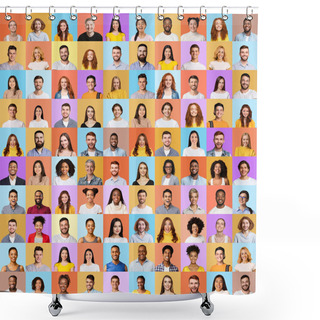 Personality  Multiple Portraits Of Happy And Successful People In Square Collage Shower Curtains