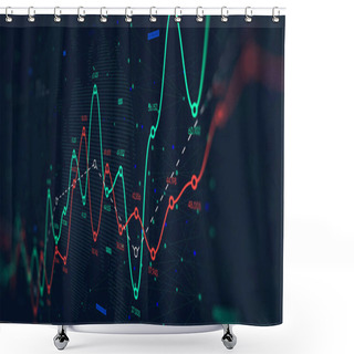 Personality  Global Network Of World Big Data, Financial Profit And Loss Curve, Background For Business, Monitor Screen In Perspective Shower Curtains