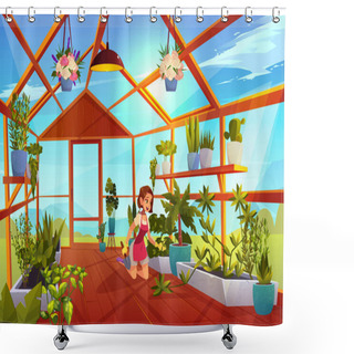 Personality  Woman In Greenhouse Care Of Garden Plants Orangery Shower Curtains