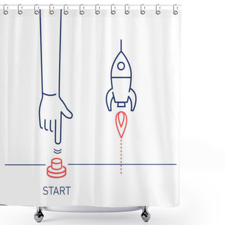 Personality  Business Illustration Of Hand Pushing Start Button Shower Curtains