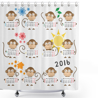 Personality  Calendar 2016 With Cute Monkeys Shower Curtains