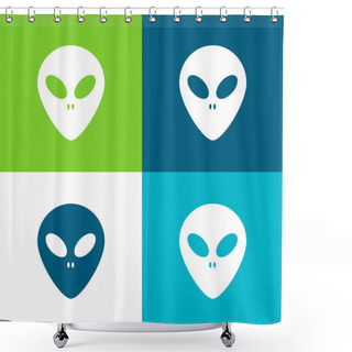 Personality  Alien Face Flat Four Color Minimal Icon Set Shower Curtains