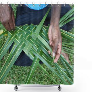 Personality  Fijian Men Create A Basket From Weaving A Coconut Palm Leaves Shower Curtains