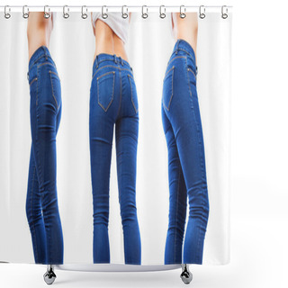 Personality  Young Woman Wearing Blue Jeans Shower Curtains
