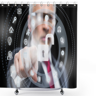 Personality  Businessman Working With Cloud Computing Diagram Shower Curtains