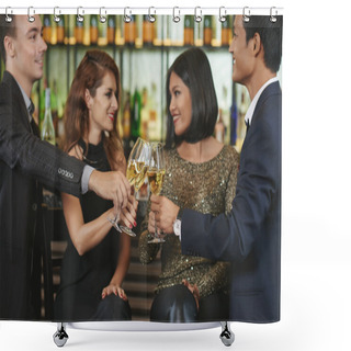 Personality  Couples Having Double Date In Restaurant Shower Curtains