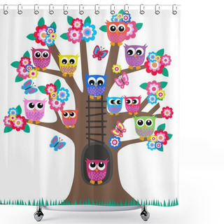 Personality  A Tree Full Of Owls Shower Curtains