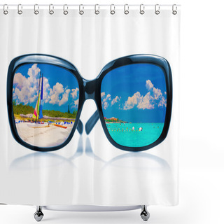 Personality  Sunglasses Reflecting A Tropical Beach Shower Curtains