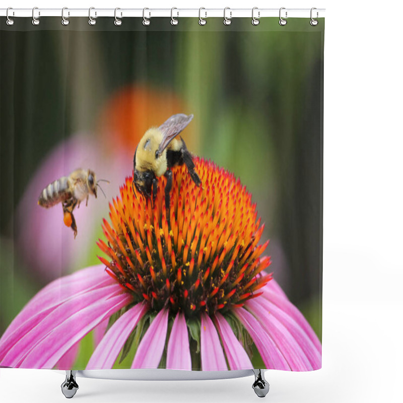 Personality  Two Bees Pollinating Flower On Summer Shower Curtains
