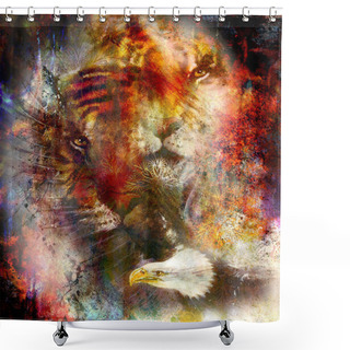 Personality  Beautiful Painting Of Eagle And Tiger On An Color Abstract Background With Ornamental Pattern, With Spot Structures Shower Curtains