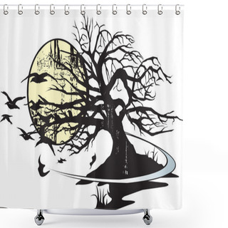 Personality  Spooky Tree And Birds Shower Curtains