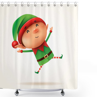 Personality  Little Elf Jumps. Isolated. Shower Curtains