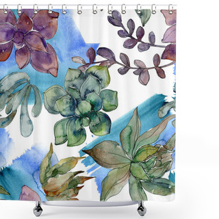 Personality  Exotic Tropical Hawaiian Botanical Succulents. Watercolor Illustration Set. Seamless Background Pattern. Fabric Wallpaper Print Texture. Shower Curtains