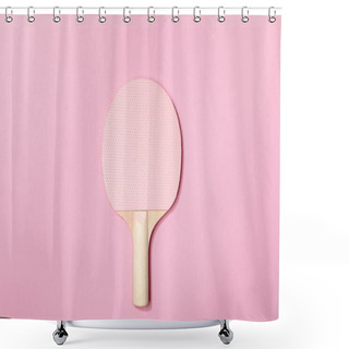 Personality  Top View Of Table Tennis Pink Wooden Racket On Pink Background Shower Curtains